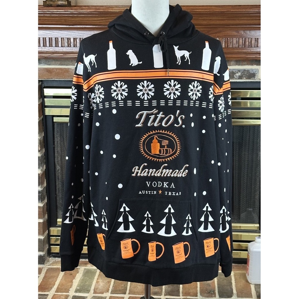 Tito's Vodka Hoodie Black Orange Sweatshirt Christmas Winter Holiday Men's XXL